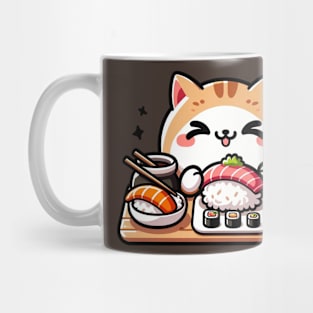 cute cat eating sushi Mug